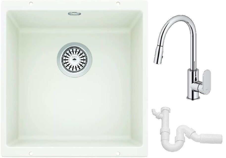 Set chiuvetă din granit Blanco Rotan 400-U 521334, baterie bucătărie Oltens Lista 35202100, 137267