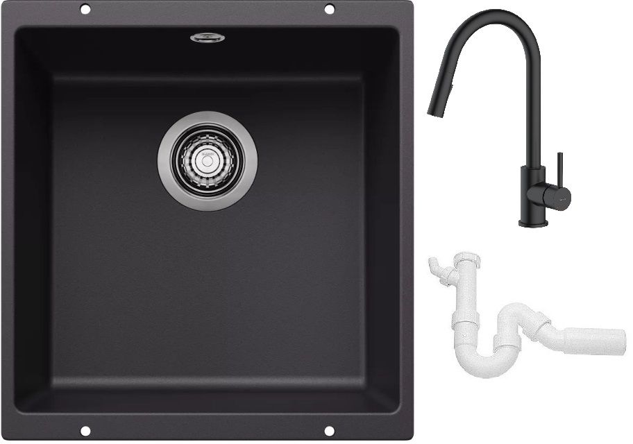 Set chiuvetă din granit Blanco Rotan 400-U 526097, baterie bucătărie Oltens Litla 35204300, 137267