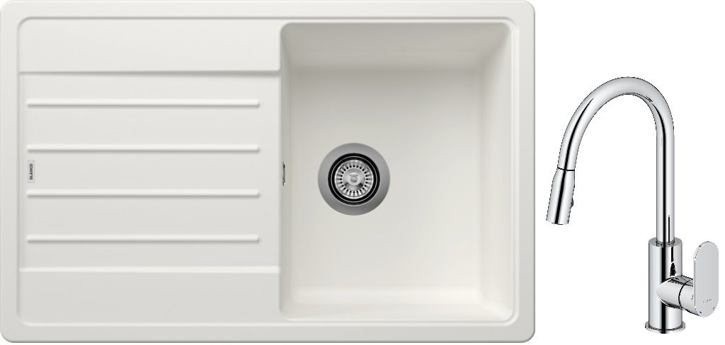 Set chiuvetă din granit Blanco Legra 45 S 522203, baterie bucătărie Oltens Lista 35202100