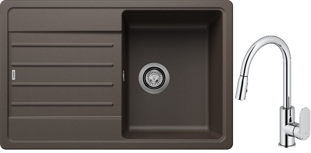 Set chiuvetă din granit Blanco Legra 45 S 522206, baterie bucătărie Oltens Lista 35202100