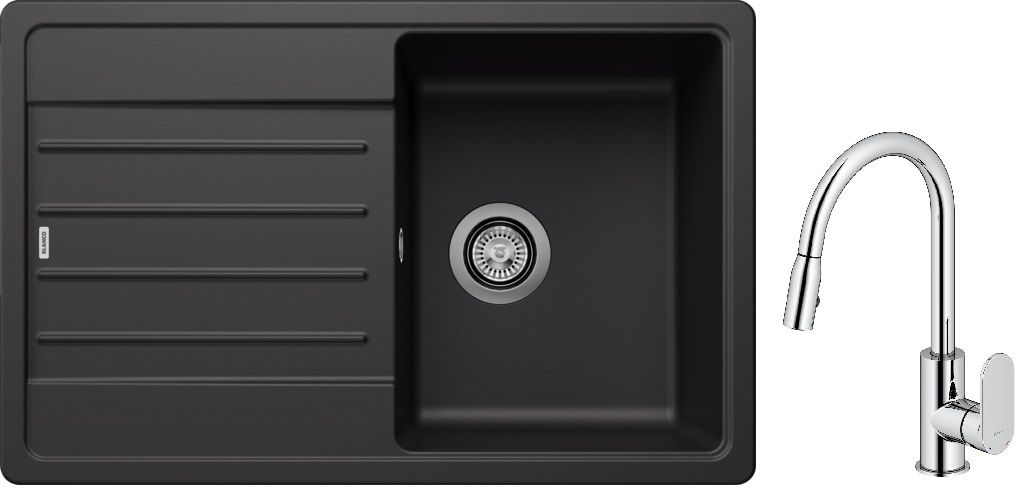 Set chiuvetă din granit Blanco Legra 45 S 526083, baterie bucătărie Oltens Lista 35202100