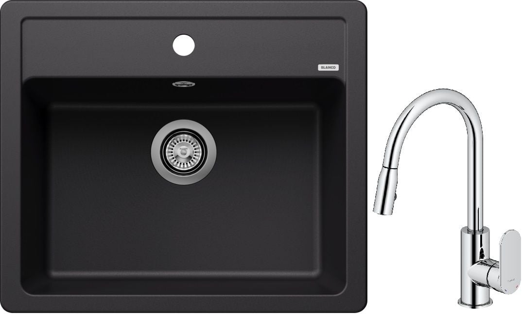 Set chiuvetă din granit Blanco Legra 6 526084, baterie bucătărie Oltens Lista 35202100