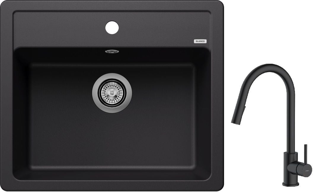 Set chiuvetă din granit Blanco Legra 6 526084, baterie bucătărie Oltens Litla 35204300