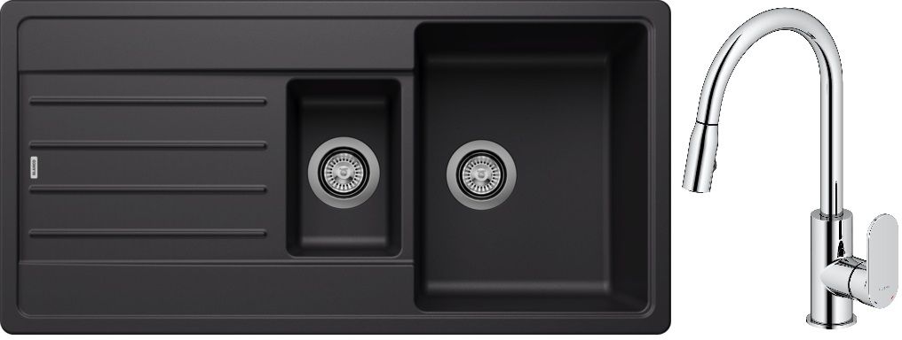 Set chiuvetă din granit Blanco Legra 6 S 526086, baterie bucătărie Oltens Lista 35202100