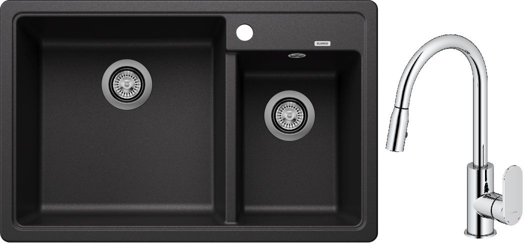 Set chiuvetă din granit Blanco Legra 8 526224, baterie bucătărie Oltens Lista 35202100