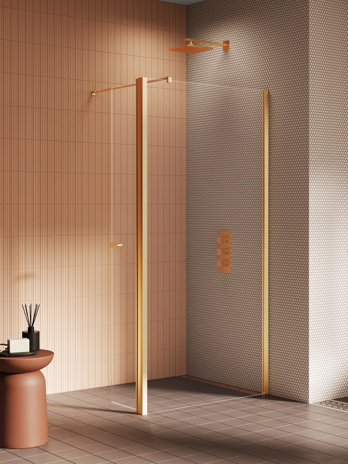 New Trendy New Soleo Gold Brushed perete cabină de duș walk-in 80 cm auriu periat/sticla transparentă K-4335