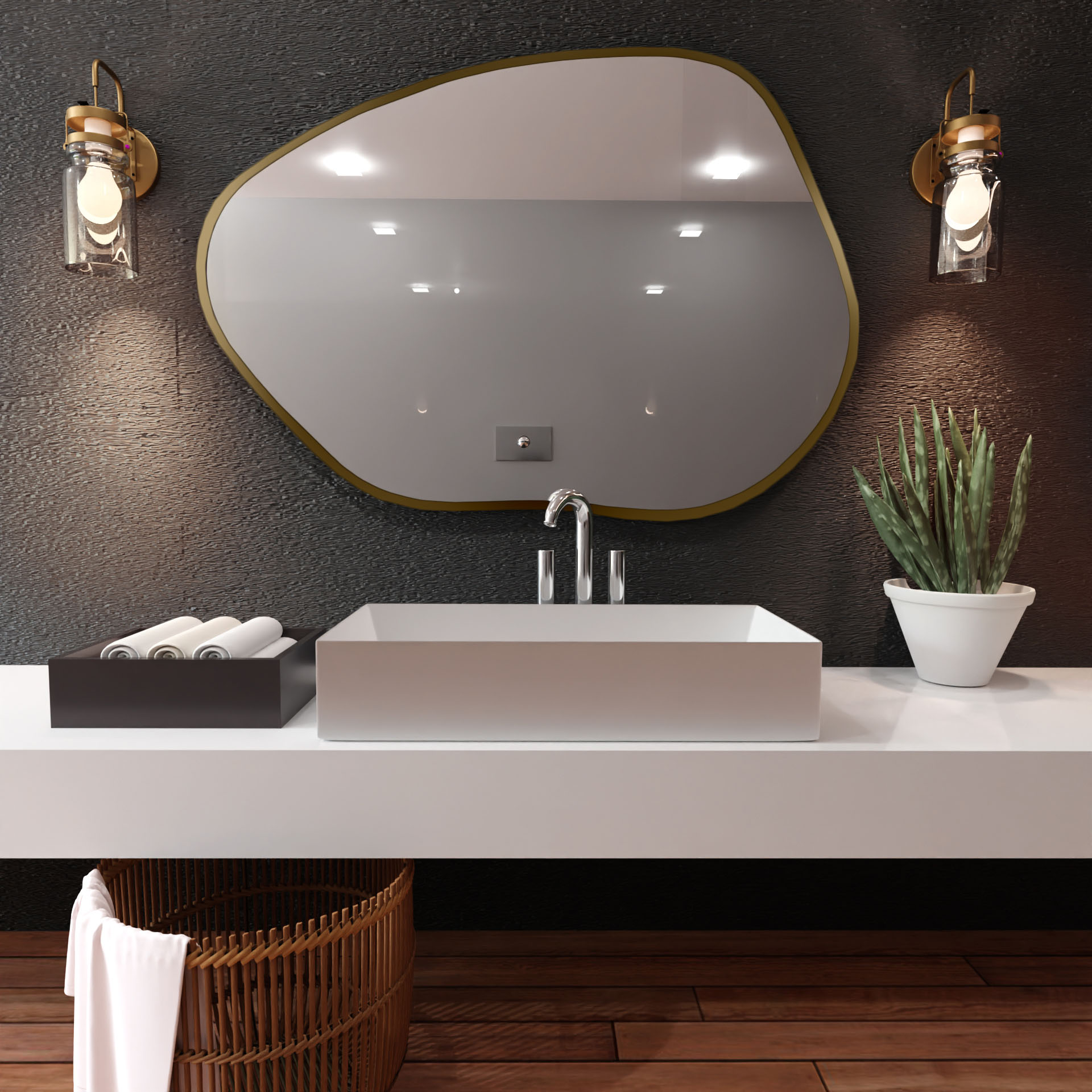 Baltica Design Bright Stain I oglindă 70x50 cm cu iluminare cu covoraș de încălzire auriu 5904107921747