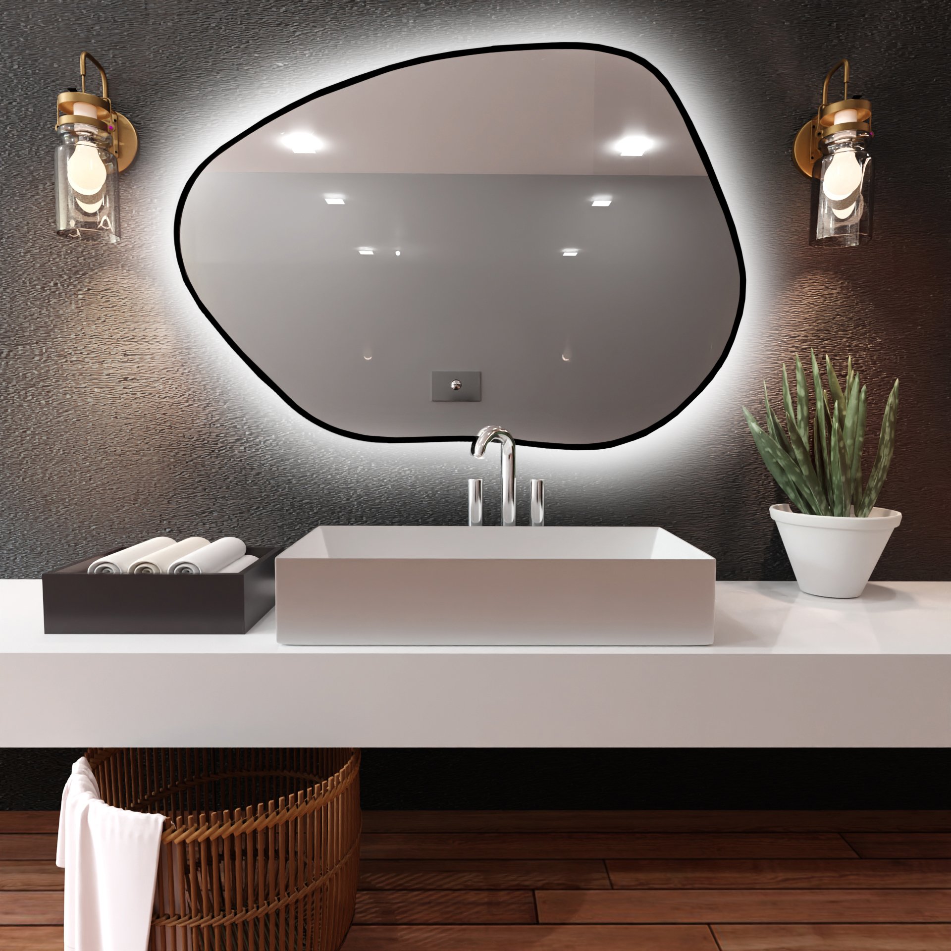 Baltica Design Bright Stain I oglindă 100x72 cm cu iluminare cu covoraș de încălzire negru 5904107921594