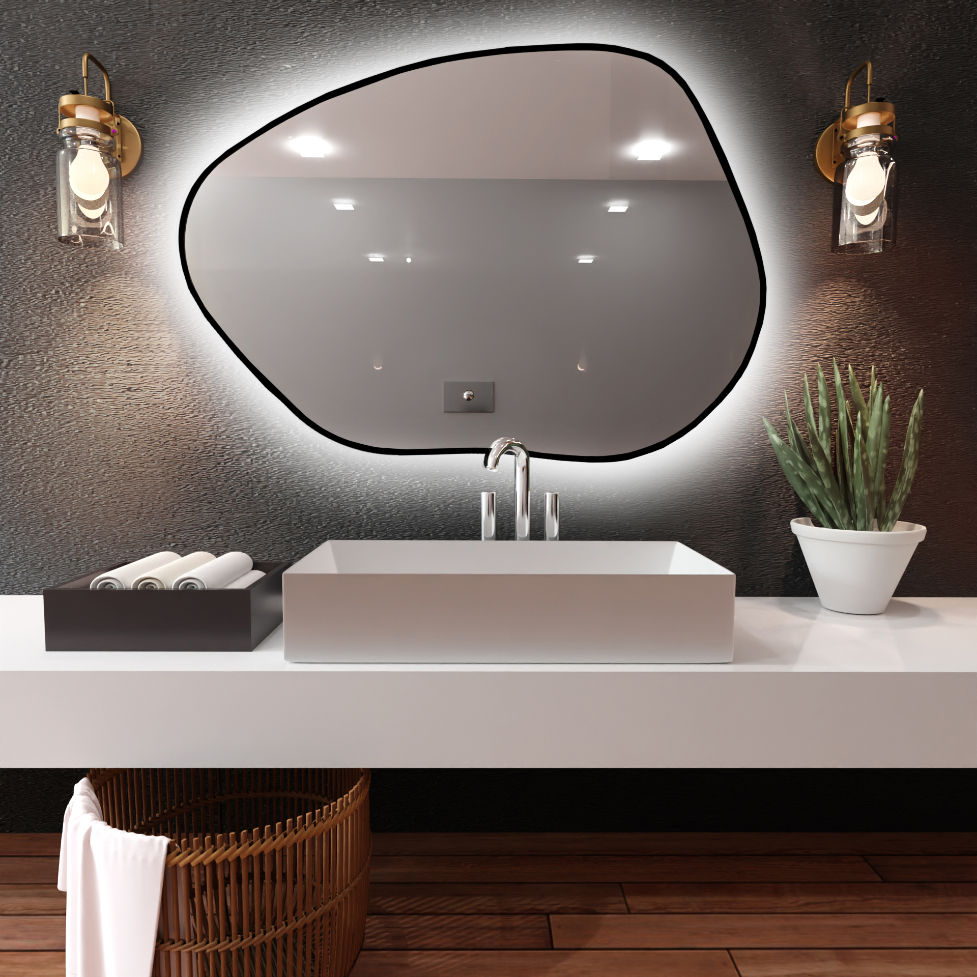 Baltica Design Bright Stain I oglindă 90x64 cm cu iluminare cu covoraș de încălzire negru 5904107921570