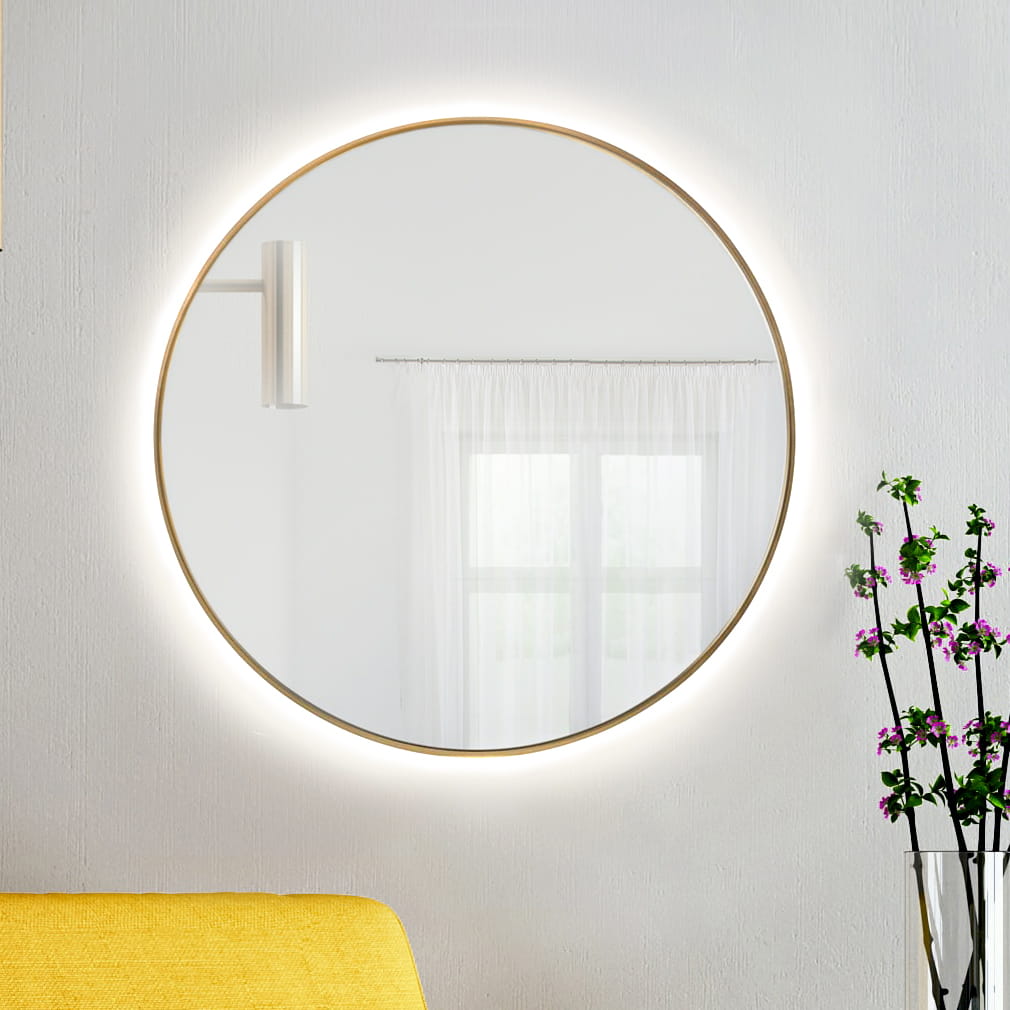 Baltica Design Tiny Border Bright oglindă 90x90 cm rotund cu iluminare cu covoraș de încălzire auriu 5904107911670
