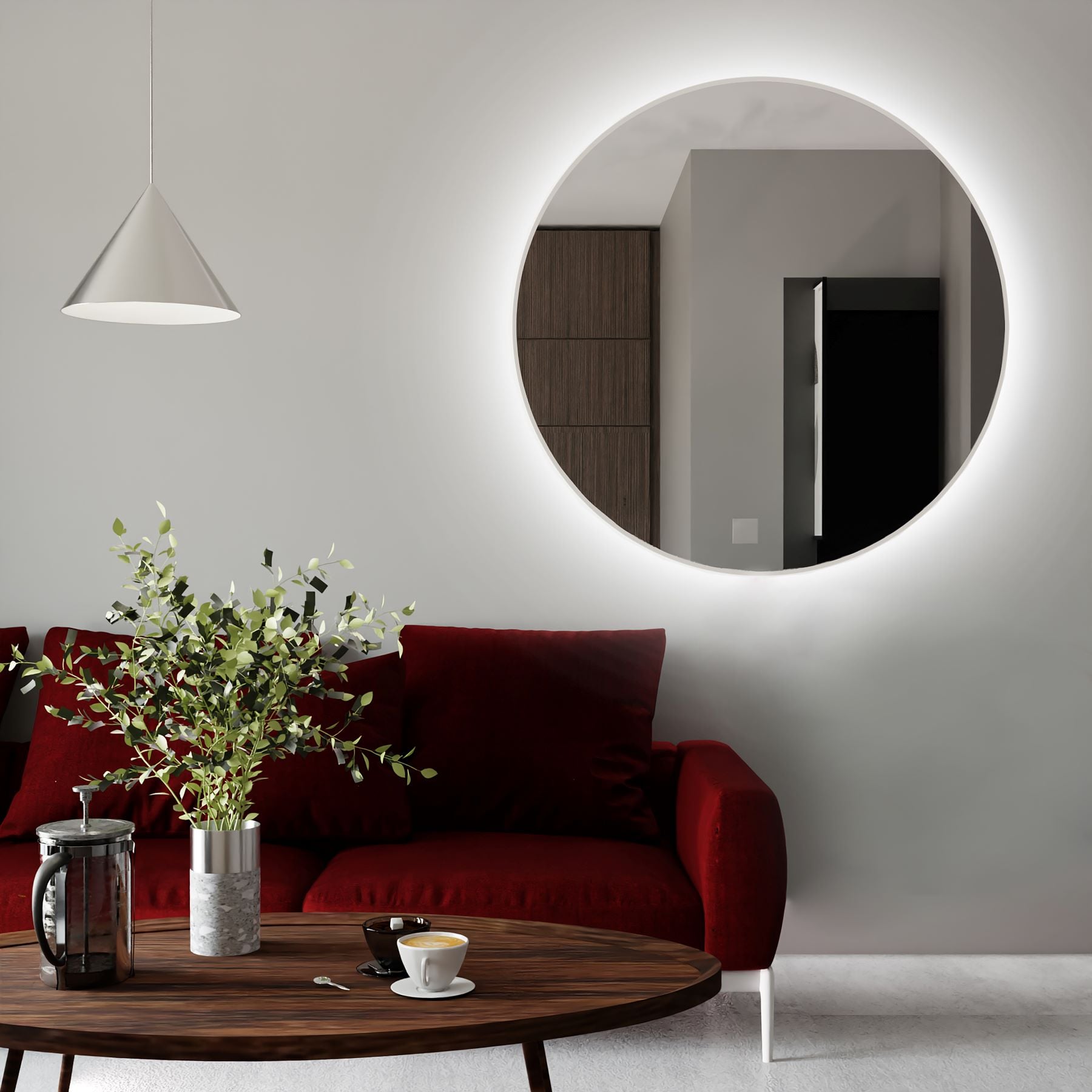 Baltica Design Tiny Border Bright oglindă 100x100 cm rotund cu iluminare cu covoraș de încălzire alb 5904107911717