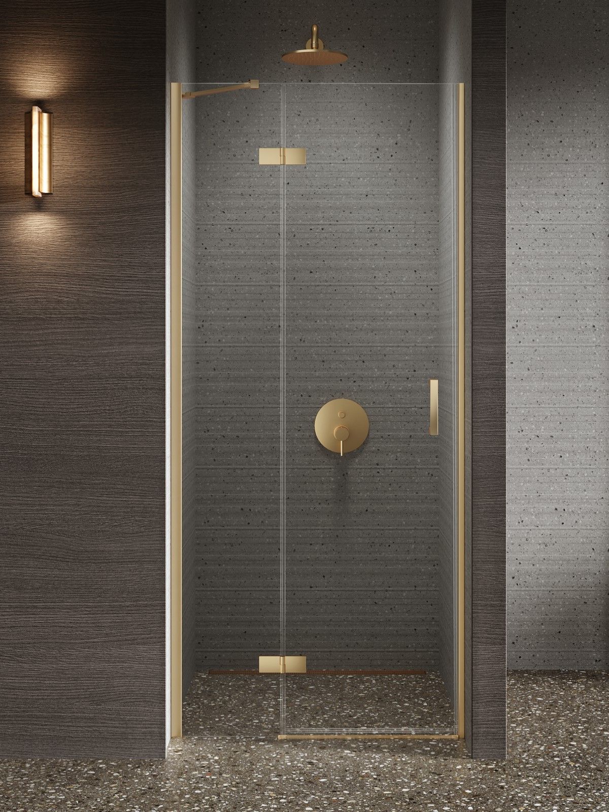 New Trendy Nesta Gold Brushed uși de duș 90 cm înclinabilă auriu periat/sticlă transparentă D-0868A
