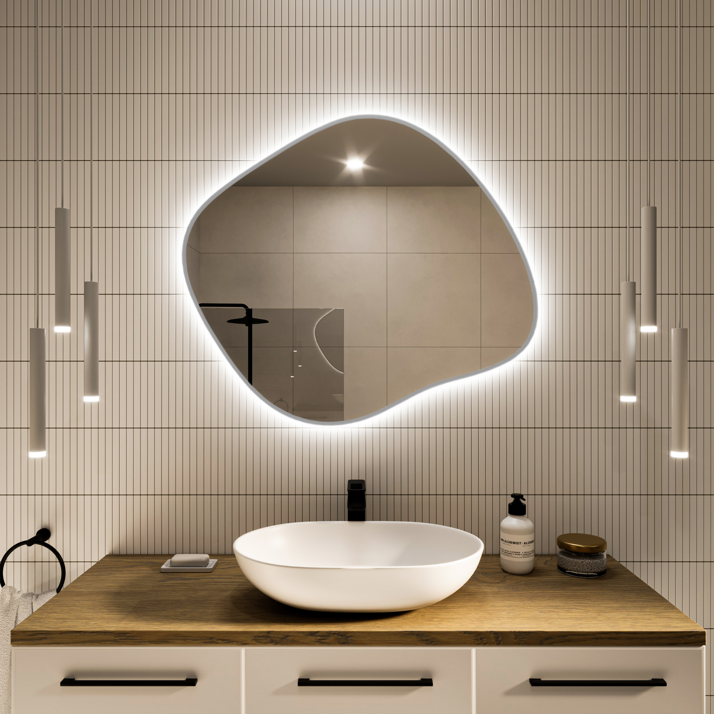 Baltica Design Tiny Borderbright Stain III oglindă 70x60 cm cu iluminare cu covoraș de încălzire argint 5904107917771