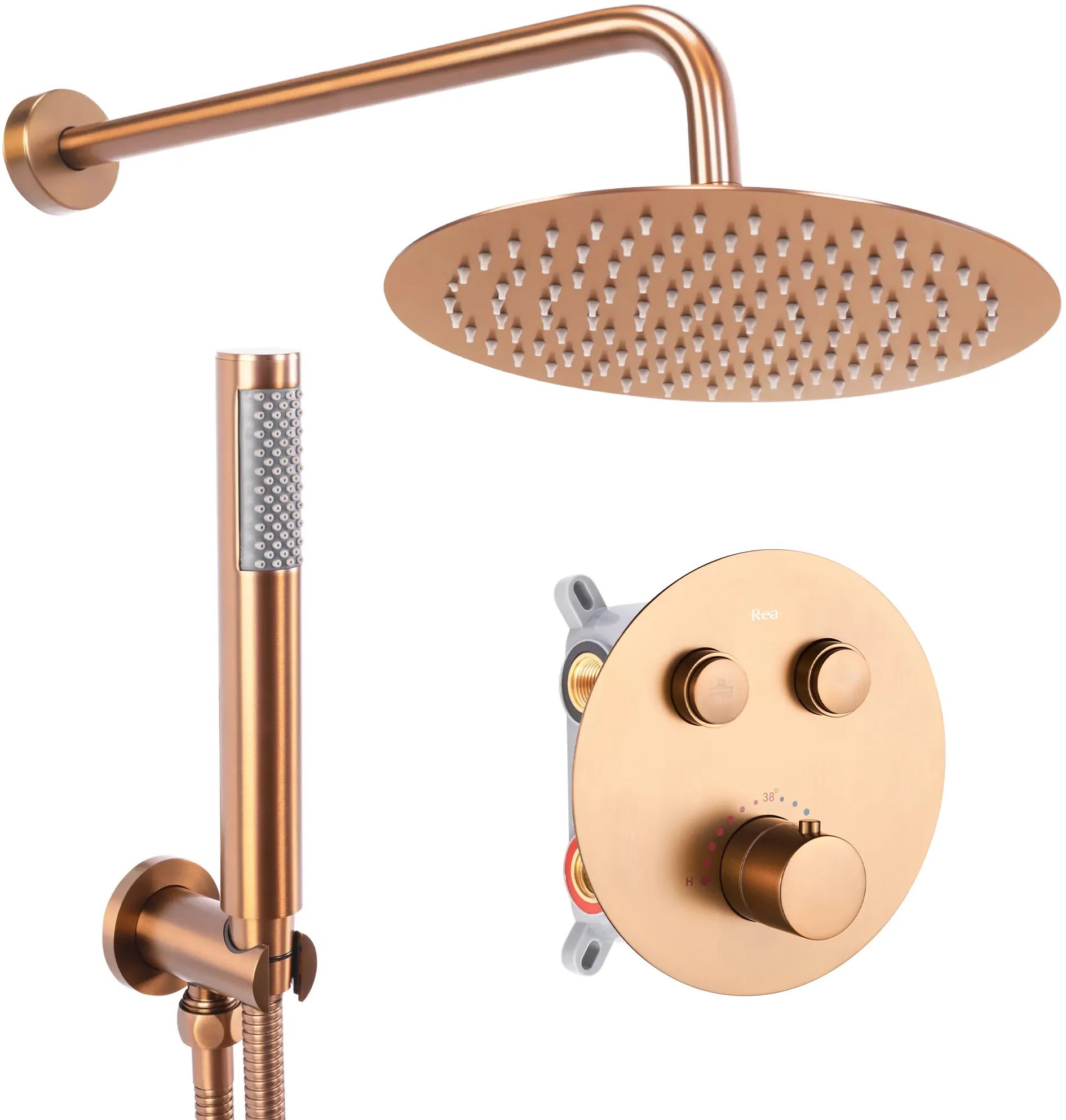 Rea Lungo set de duș perete cu termostat cu duș de ploaie cupru REA-P8808