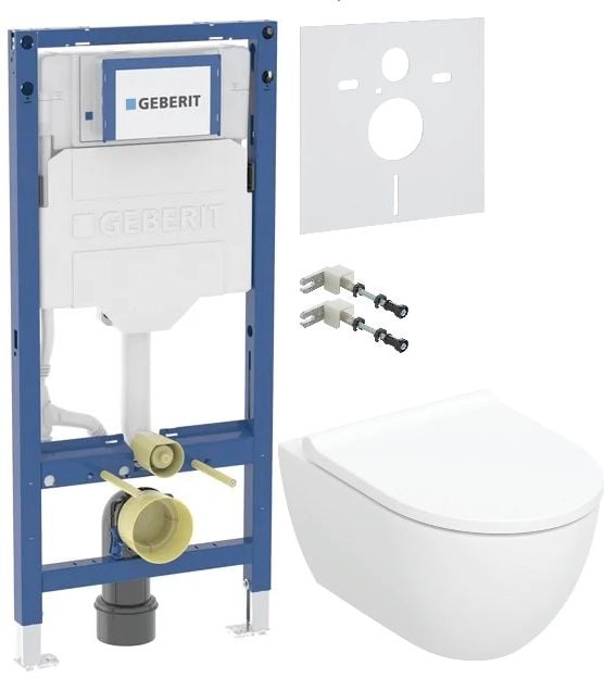 Set vas WC cu capac soft-close Geberit Acanto 502.774.00.1, cadru încastrat Geberit Duofix 111.320.00.6, 111.815.00.1, 156.050.00.1