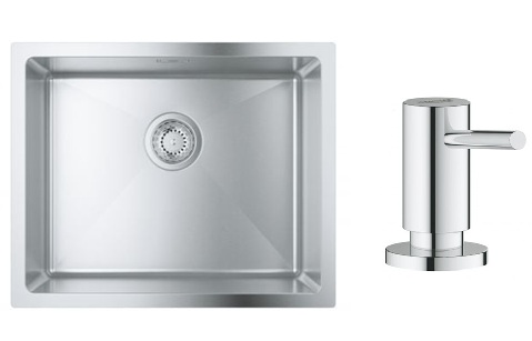 Set chiuveta din otel Grohe K700 31574SD1, dozator de lichid Grohe Cosmopolitan 40535000