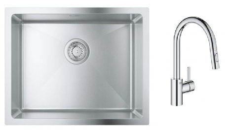 Set chiuveta din otel Grohe K700 31726SD0, baterie bucătărie Grohe Eurosmart Cosmopolitan 31481001