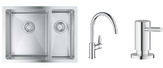Set chiuveta din otel Grohe K700 31577SD1, baterie bucătărie Grohe Start Edge 30529001, 40535000