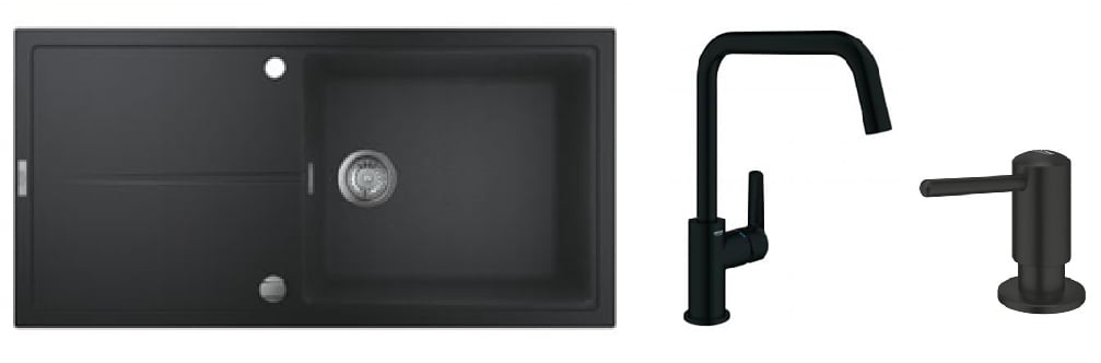 Set chiuvetă din granit Grohe K400 31641AP0, baterie bucătărie Grohe Start 304702430, 1021652430