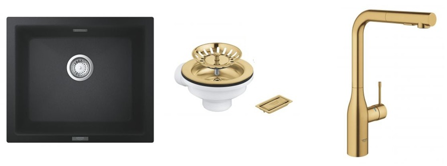 Set baterie bucătărie Grohe Essence 30270GN0, chiuvetă din granit Grohe K700 31654AP0, 40997GN0