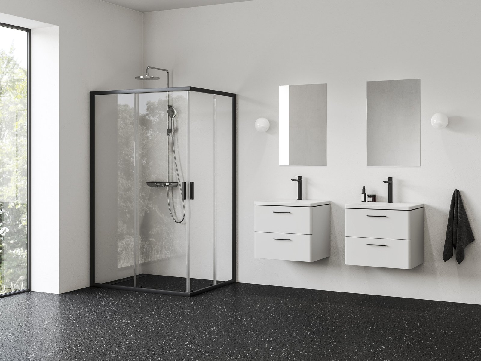 Ravak Blix II uși de duș 90 cm culisantă negru mat/sticlă transparentă 1XM70300Z1