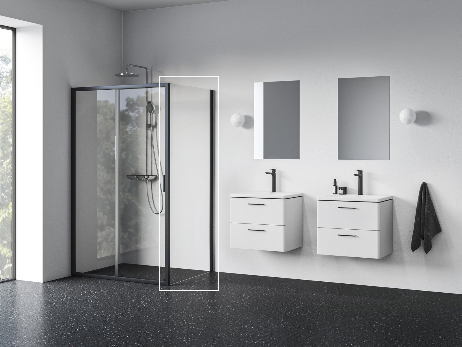 Ravak Blix II perete de duș 80 cm negru mat/sticla transparentă 9BM40300Z1