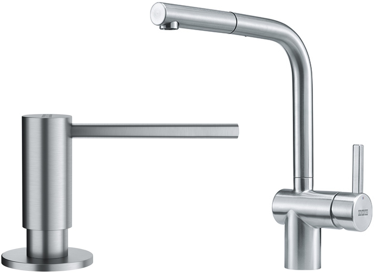 Set baterie bucătărie Franke Atlas 115.0521.438, dozator de lichid Franke Atlas 112.0717.084