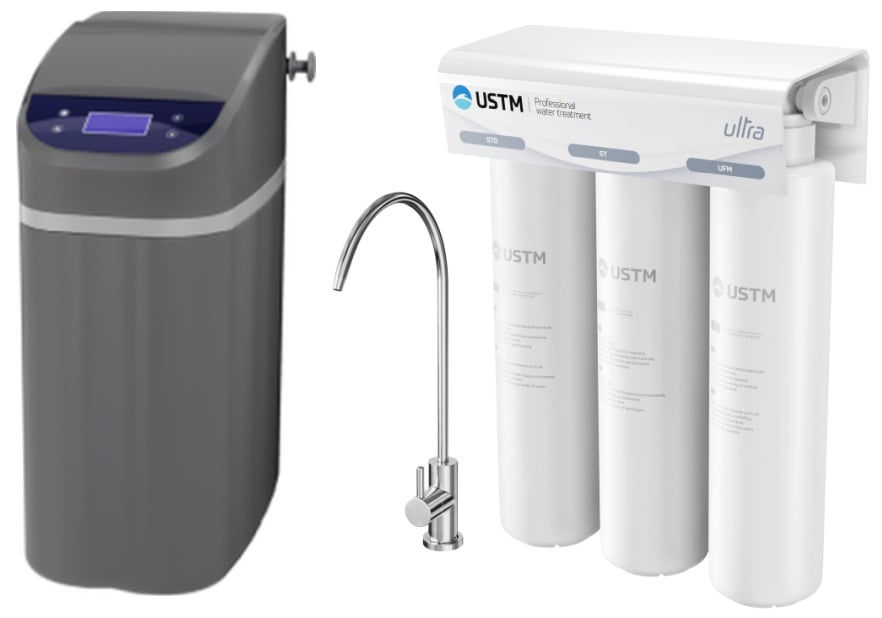 Set stații dedurizare apă USTM Grey WS9LCDG, filtru sub chiuvetă USTM Ultra ULTRANEWSTYLE