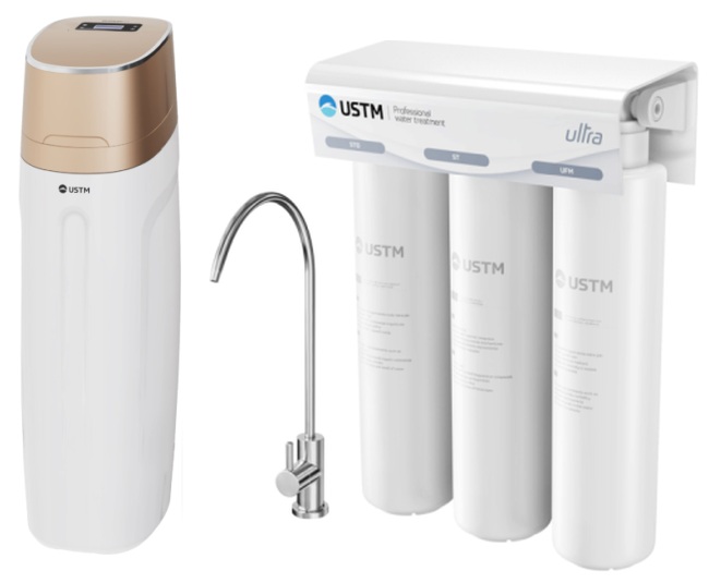 Set stații dedurizare apă USTM Golden WS25LCDGOLDEN, filtru sub chiuvetă USTM Ultra ULTRANEWSTYLE