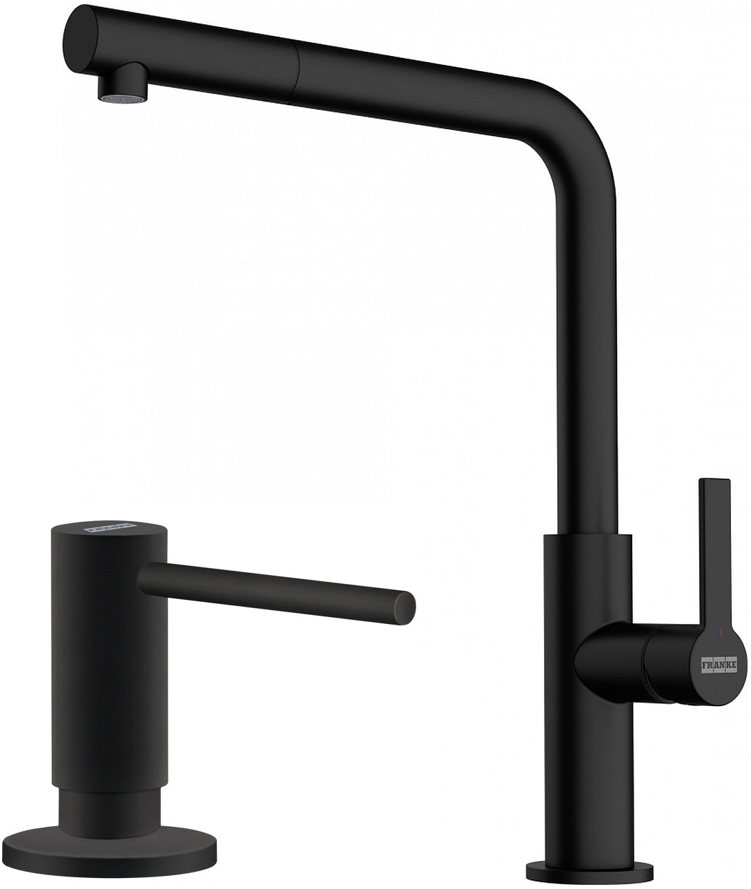 Set baterie bucătărie Franke Maris Slim L Pull-Out 115.0728.394, dozator de lichid Franke Active SM 119.0547.906