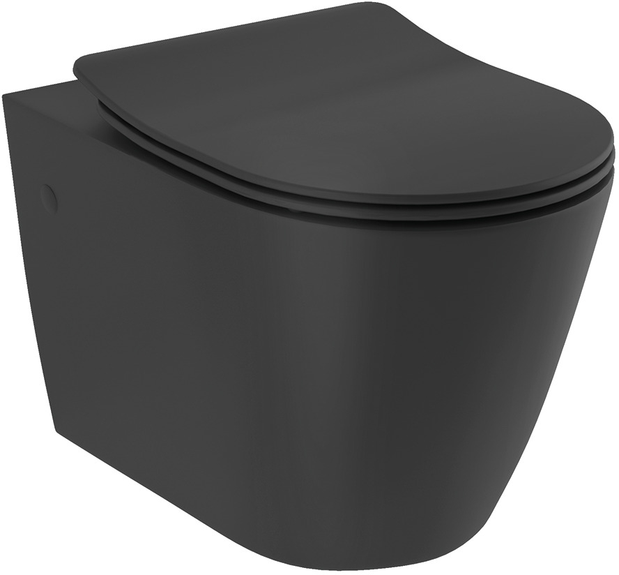 Kludi Resa R vas wc cu capac soft-close agăţat fără margine cu spălare turbionară negru mat 23WCSET39