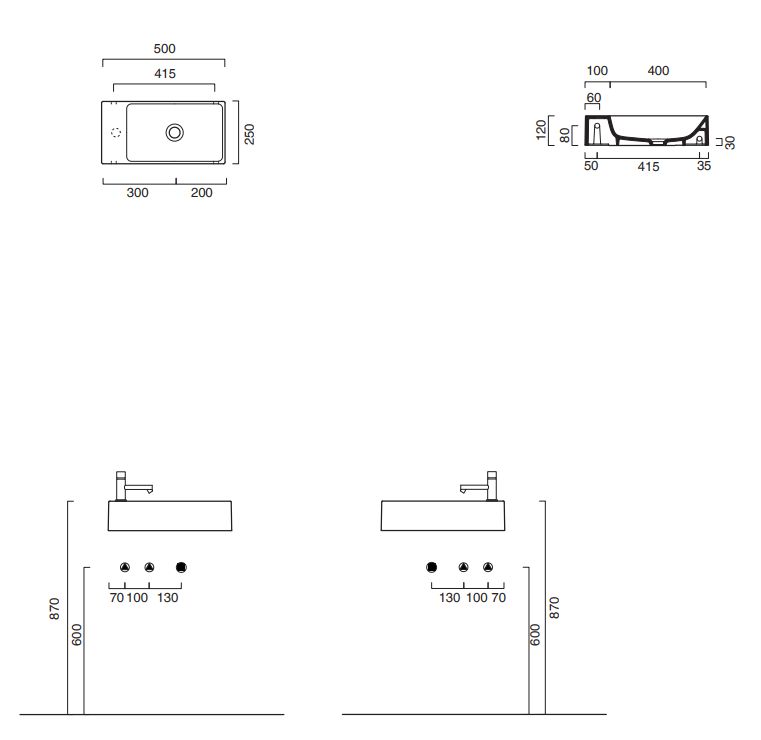 Catalano Verso lavoar 50x25 cm dreptunghiular clasică gri/piatră 0220521023