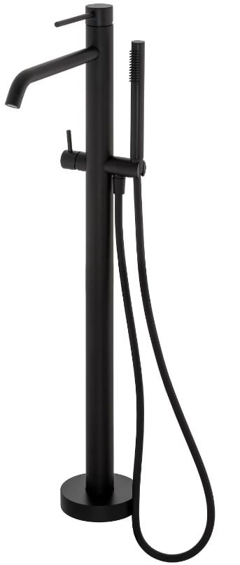 Set baterie cadă-duș Kronenbach Lima 2.0 Black 100.1162SMKB, element de fixare pe podea Kronenbach Aqa 2.0 23491004KB