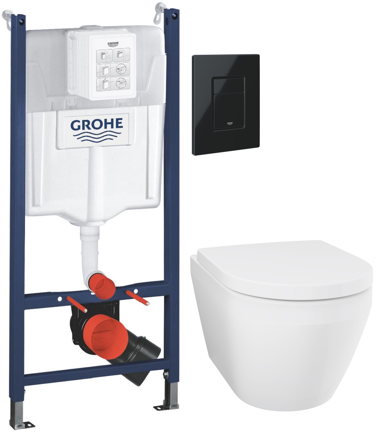 Set vas WC cu capac soft-close Grohe Euro Ceramic 102510SH00, cadru încastrat Grohe Solido 38971000, 38966KV0