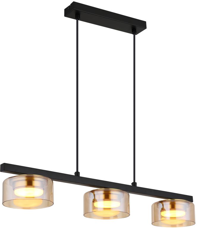 Globo Lighting Higgins lampă suspendată 3x6 W negru-chihlimbar 16055-3HG