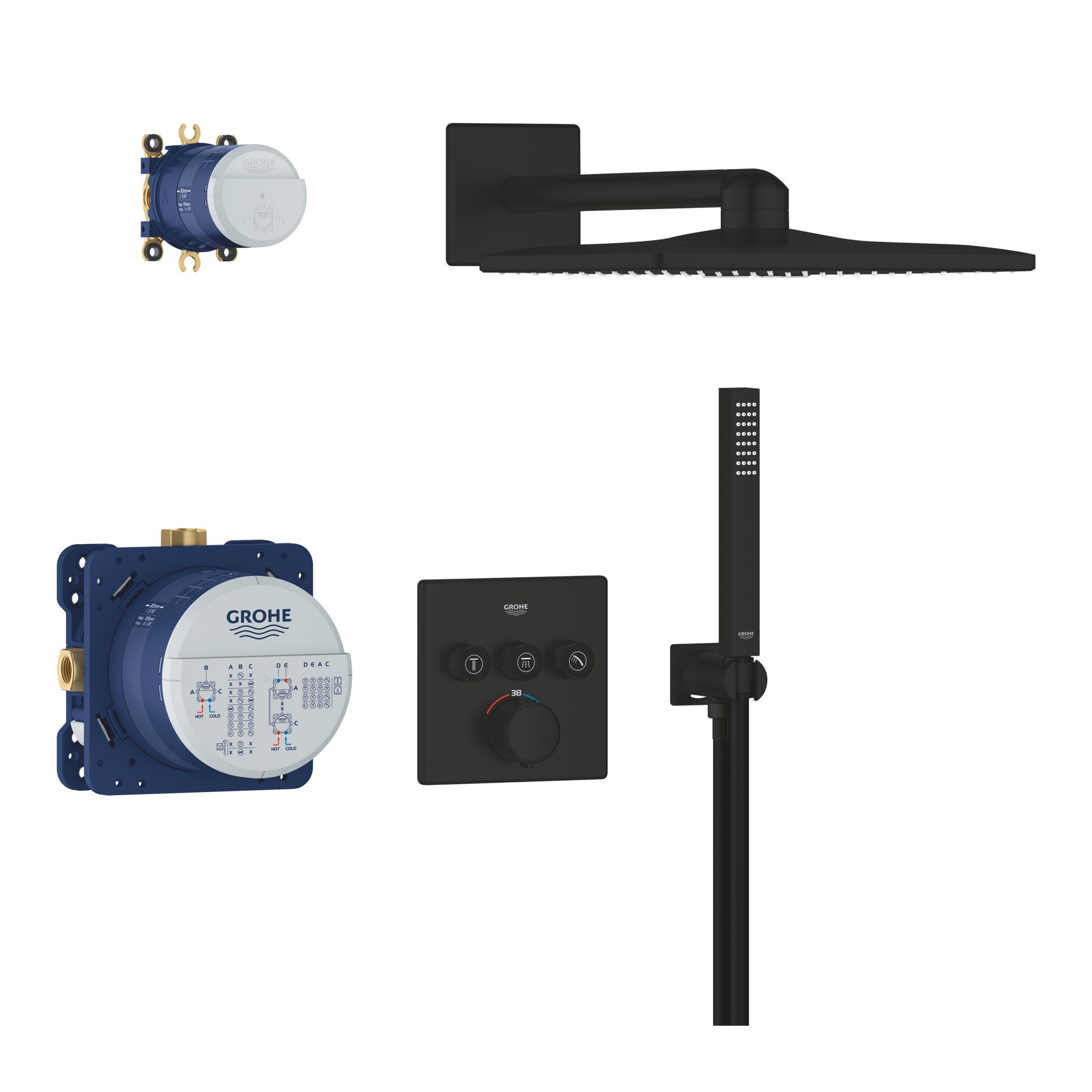 Grohe SmartControl set cadă și duș ascuns cu termostat cu duș de ploaie negru 348752430