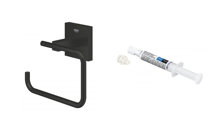 Set suport pentru hârtie igienică Grohe Start Cube 409782430, adeziv Grohe QuickGlue 41127000