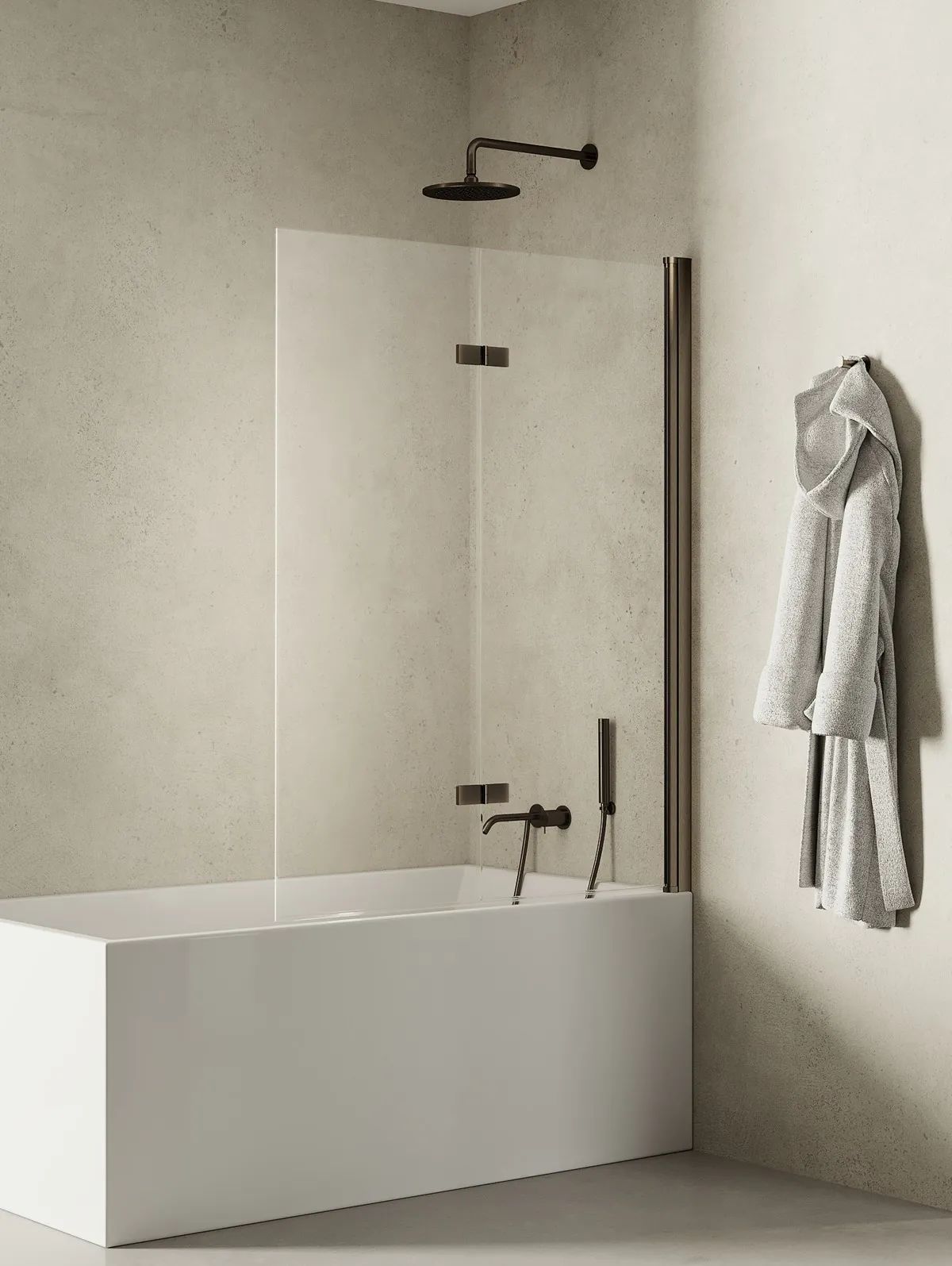 New Trendy New Soleo Gunmetal Brushed paravan cadă 100 cm două piese periat/sticlă transparentă P-0142
