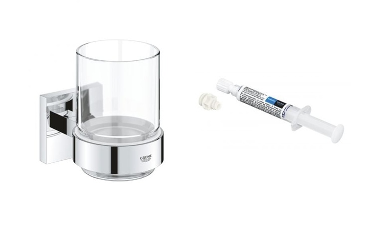 Set cană pentru spălat dinți Grohe Start Cube 41097000, adeziv Grohe QuickGlue 41127000