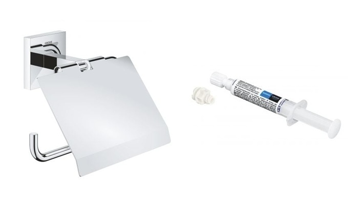 Set suport pentru hârtie igienică Grohe Start Cube 41102000, adeziv Grohe QuickGlue 41127000