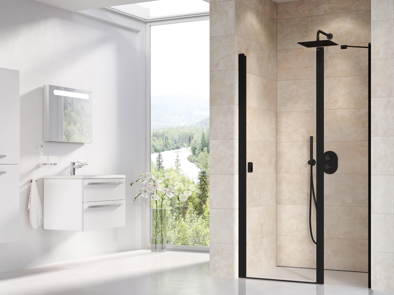 Ravak Chrome uși de duș 120 cm înclinabilă negru mat/sticlă transparentă 0QVGC300Z1