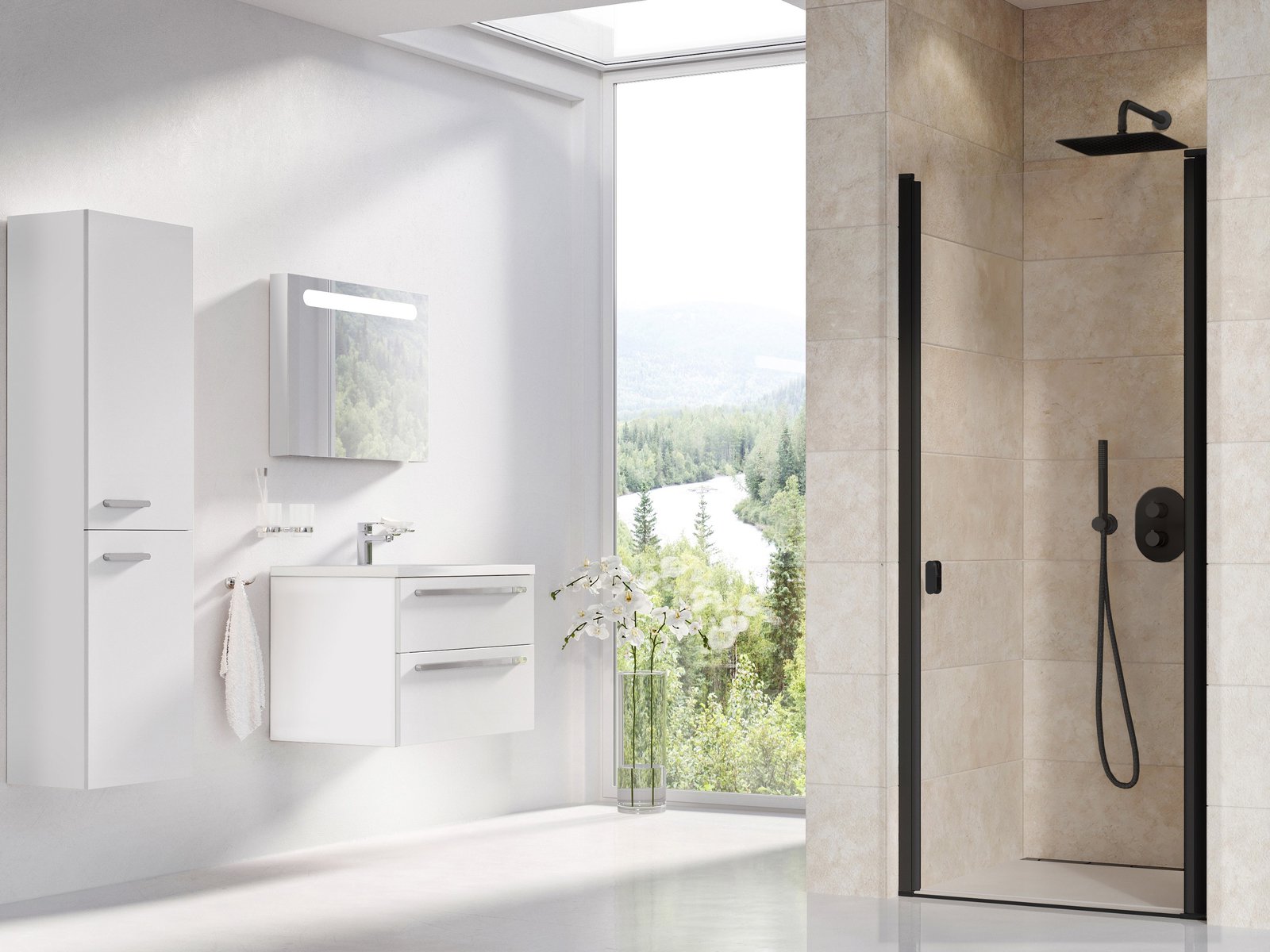 Ravak Chrome uși de duș 90 cm înclinabilă negru mat/sticlă transparentă 0QV70300Z1