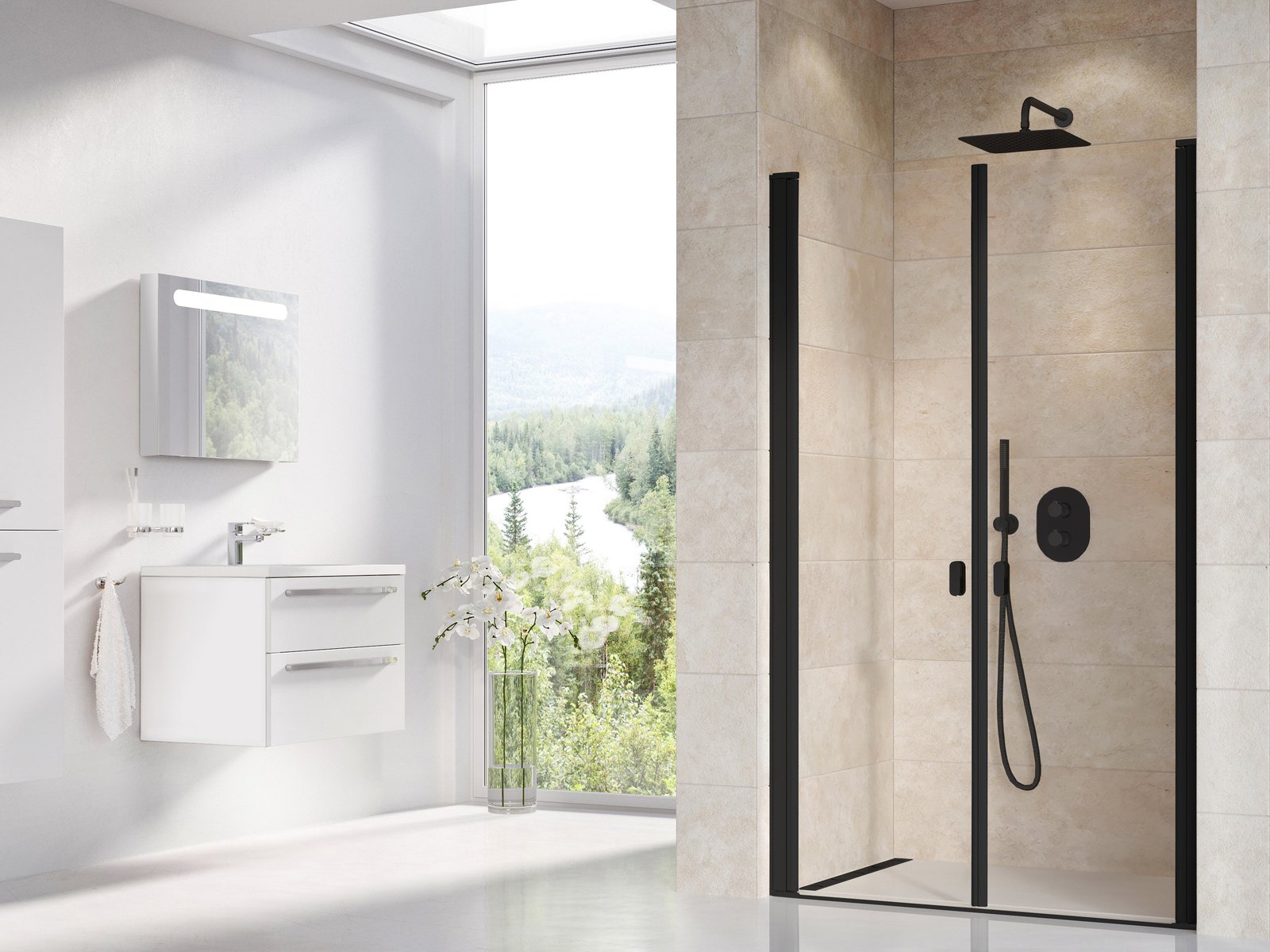 Ravak Chrome uși de duș 90 cm înclinabilă negru mat/sticlă transparentă 0QV7C30LZ1