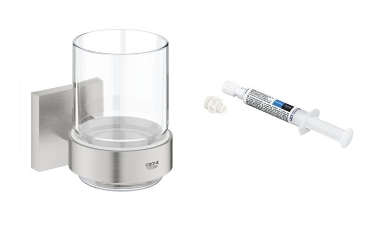 Set cană pentru spălat dinți Grohe Start Cube 41097DC0, adeziv Grohe QuickGlue 41127000