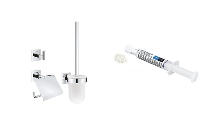 Set set de accesorii 3 în 1 Grohe Start Cube 41123000, adeziv Grohe QuickGlue 41127000