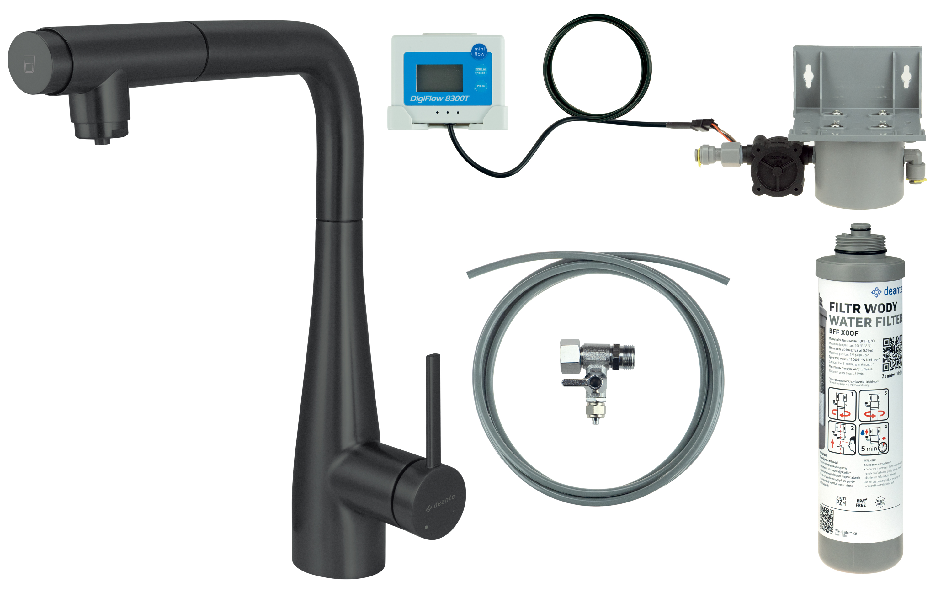 Deante Eridan set starter cu baterie bucătărie pe picior negru BREFN75M