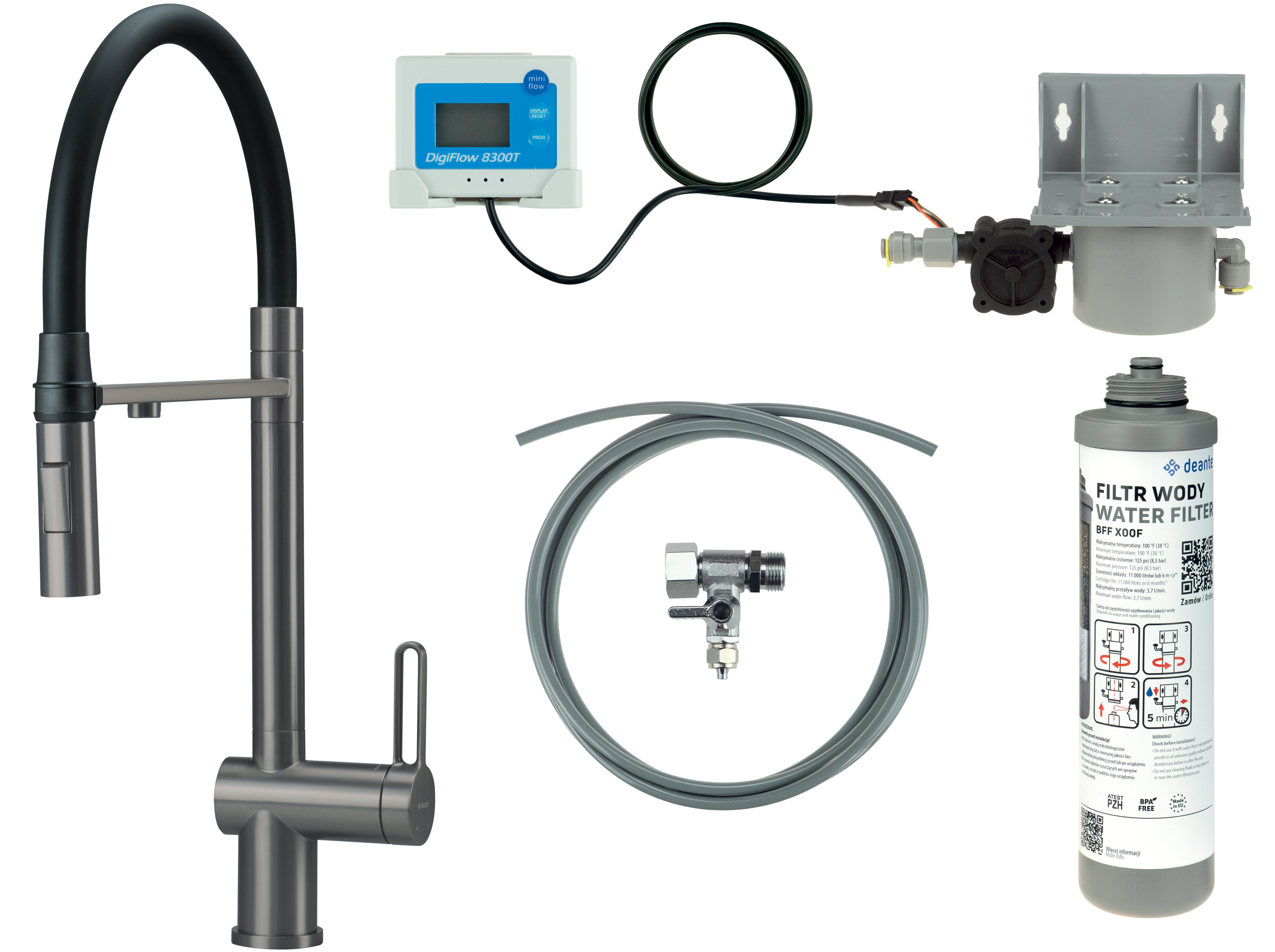 Deante Magnetic set starter cu baterie bucătărie pe picior grafit/gri BRMFD75M