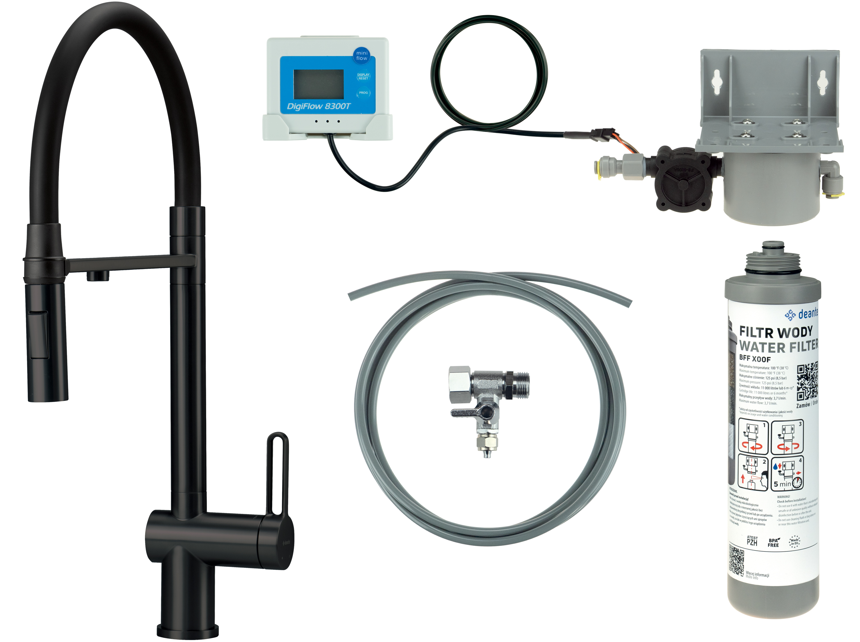 Deante Magnetic set starter cu baterie bucătărie pe picior negru BRMFN75M