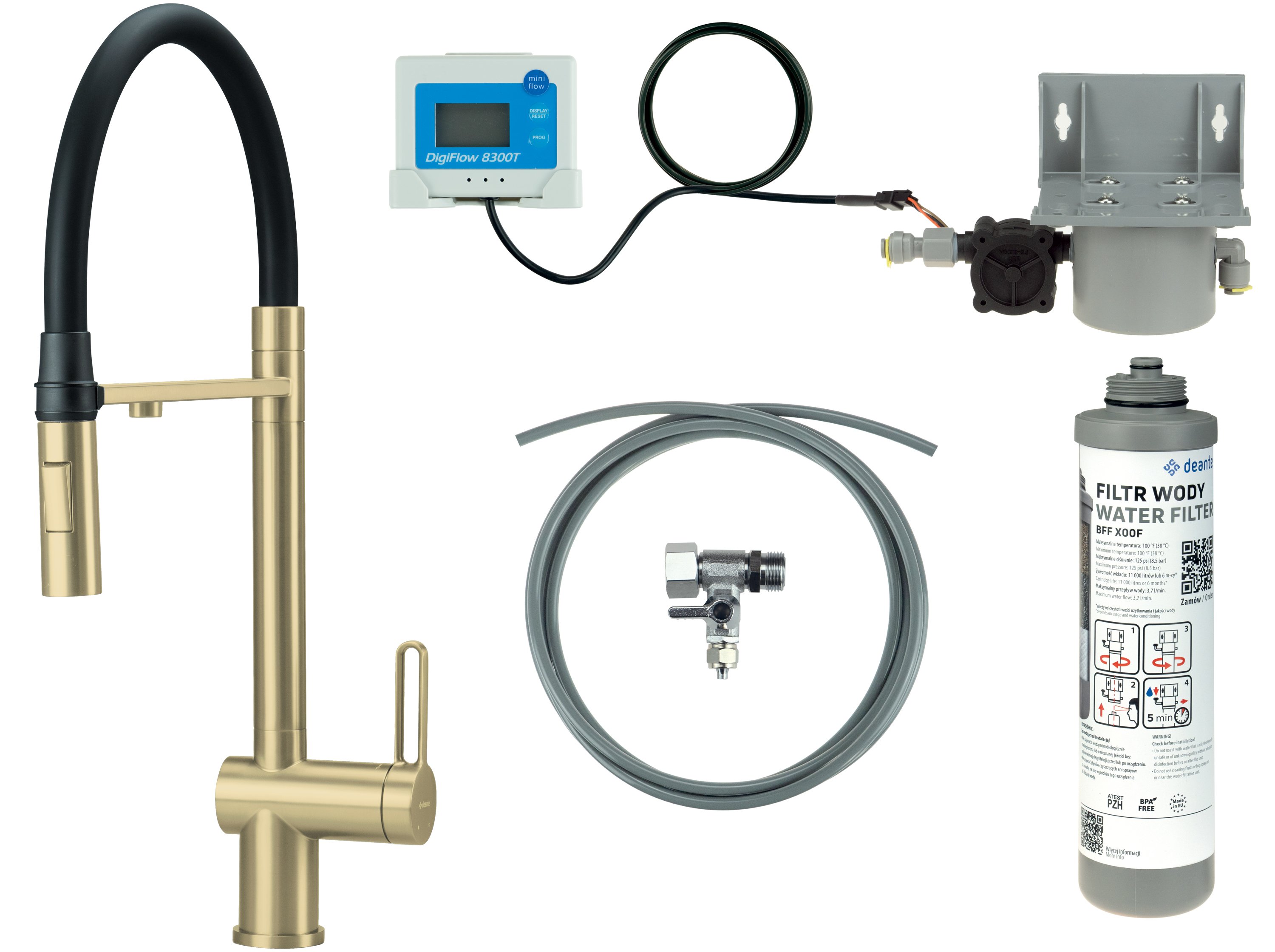 Deante Magnetic set starter cu baterie bucătărie pe picior aur/aur vechi BRMFR75M