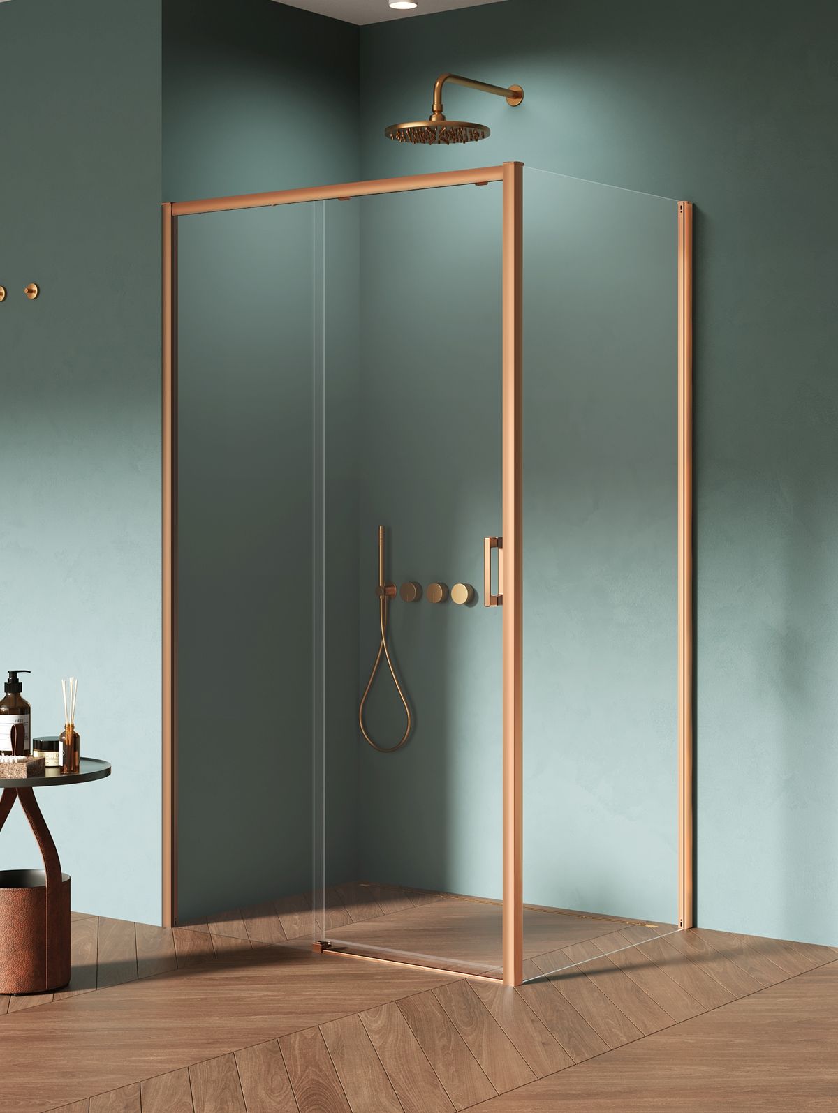 New Trendy Prime Copper Brushed cabină de duș 140x90 cm dreptunghiular cupru periat/sticlă transparentă D-0820A/D-0342B
